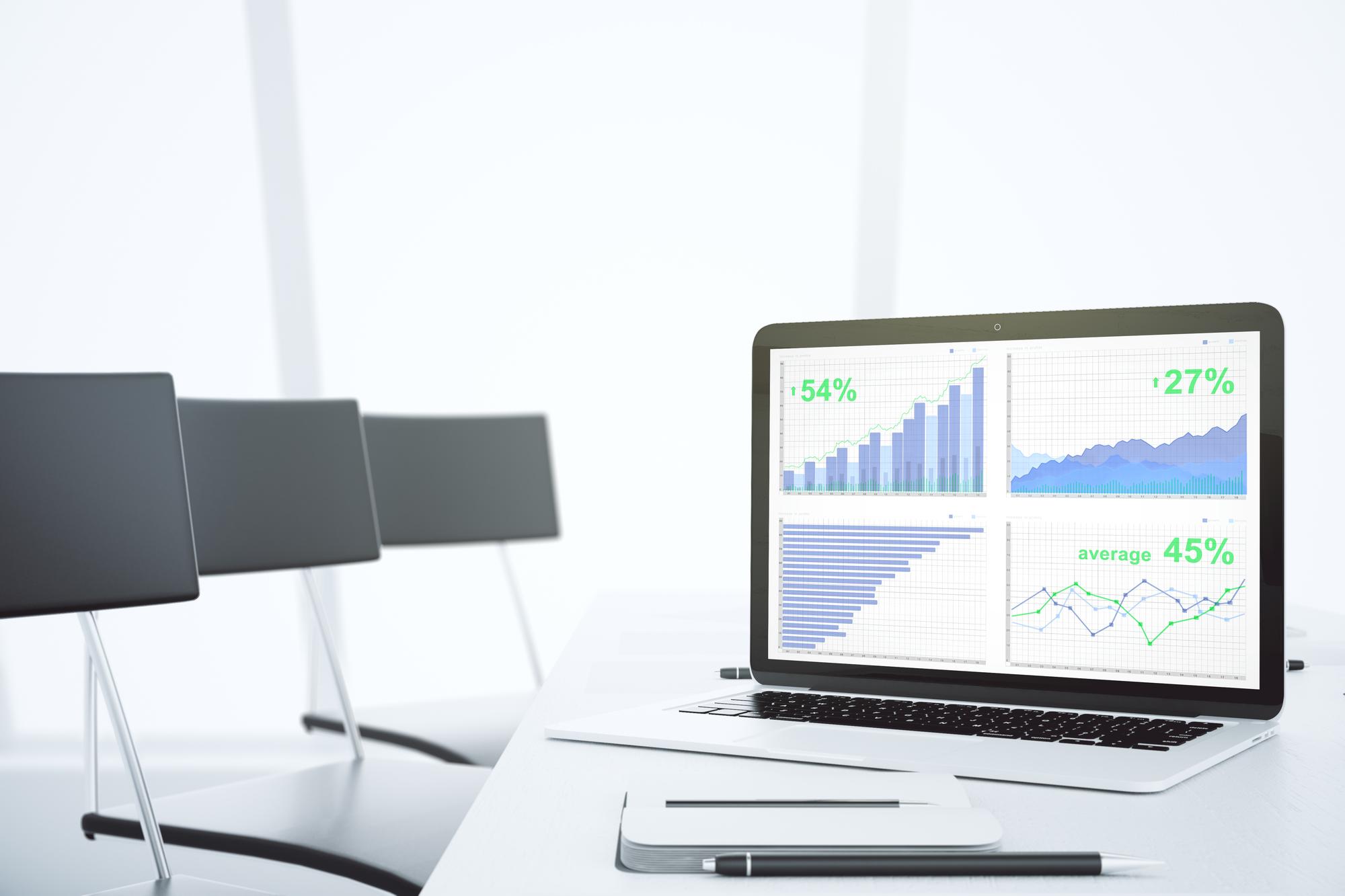 Simplified financial dashboard on laptop screen